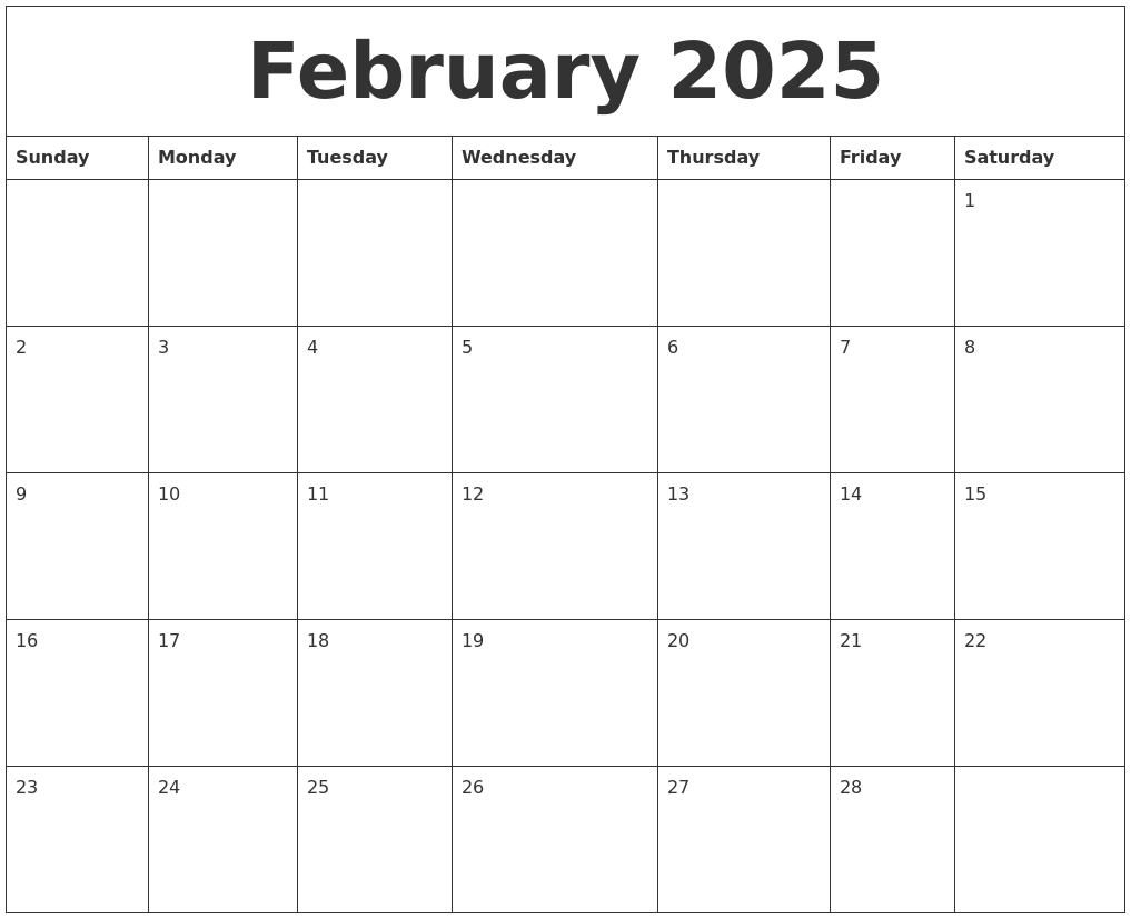 February 2025 Calendar Layout