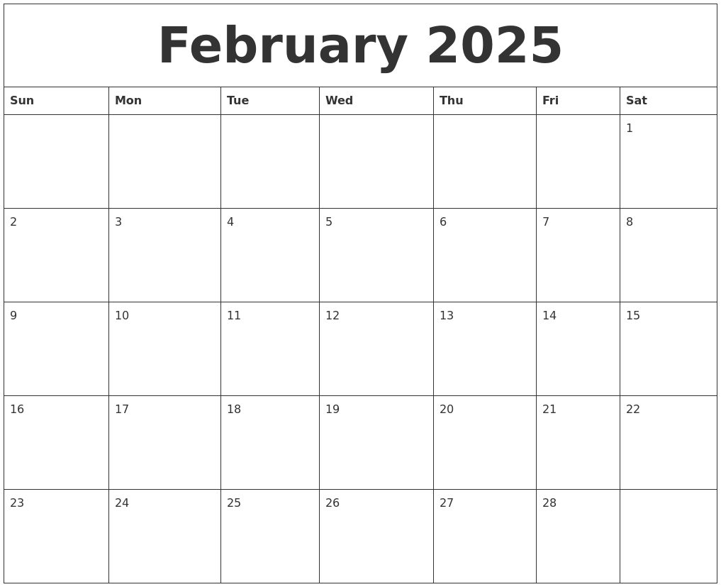 February 2025 Calendar Layout