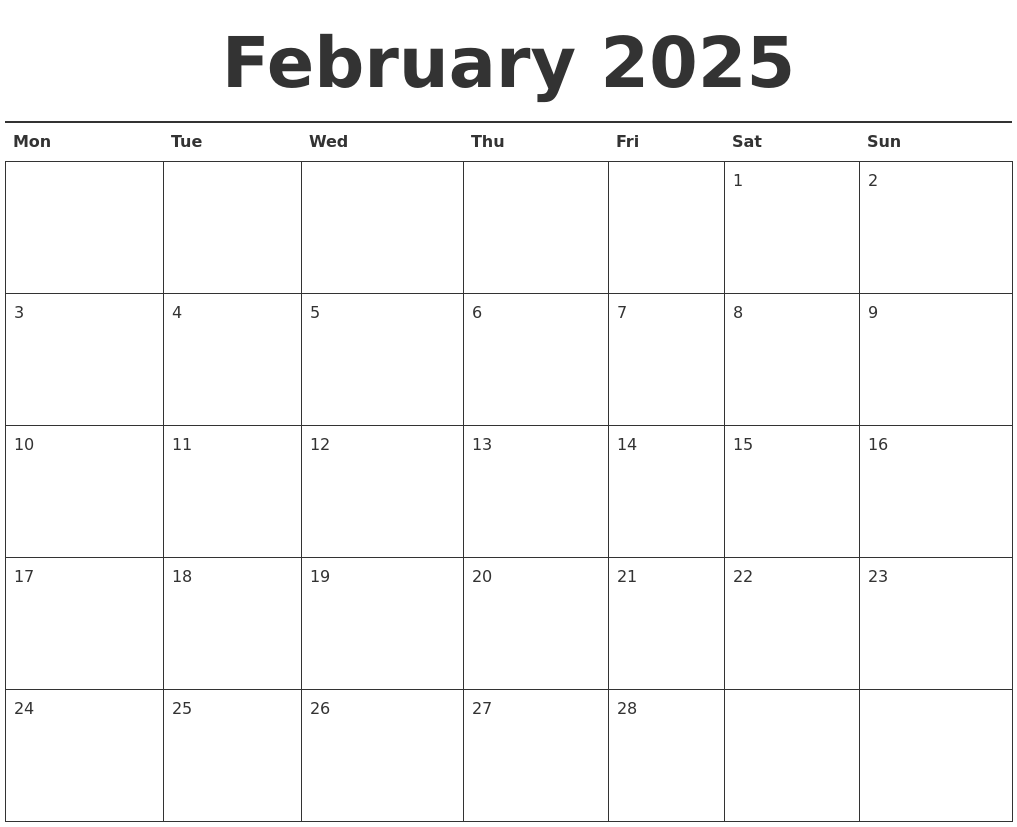 February 2025 Calendar Printable