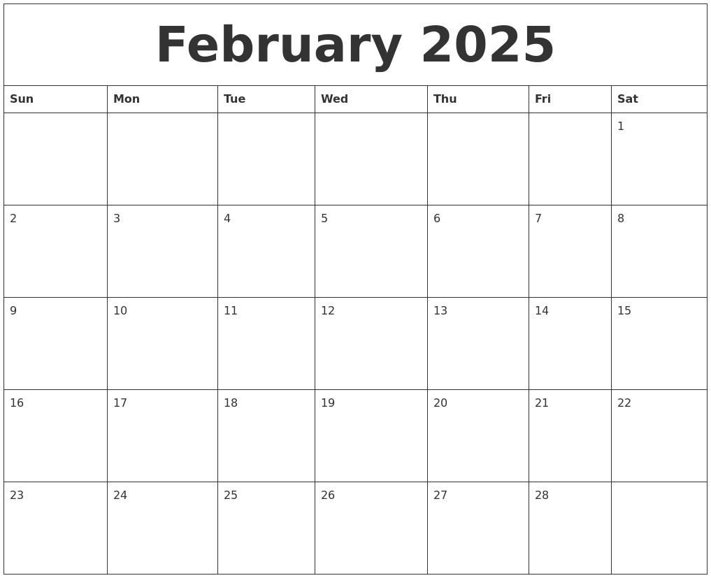 February 2025 Free Monthly Calendar Template
