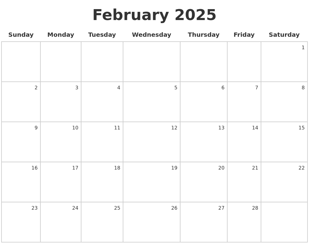 February 2025 Make A Calendar