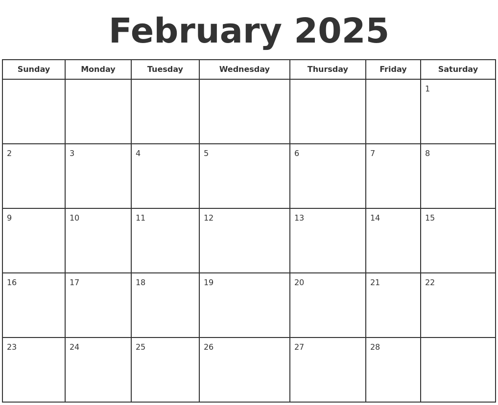 February 2025 Print A Calendar