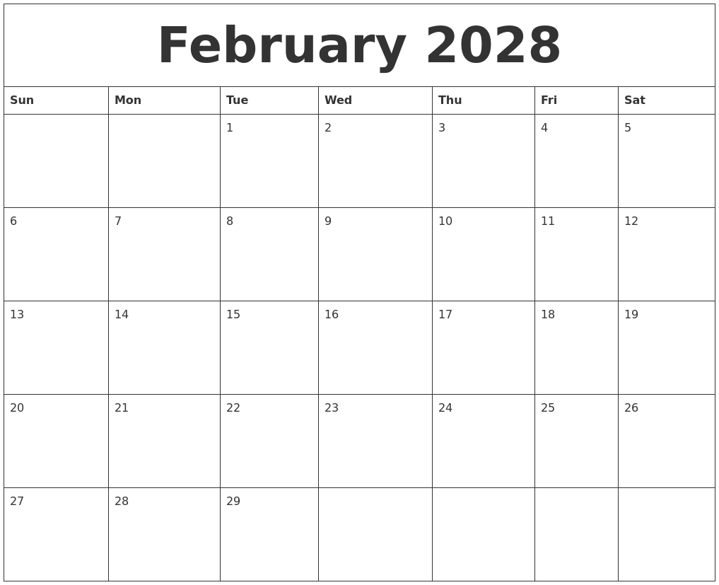 February 2028 Calendar Blank