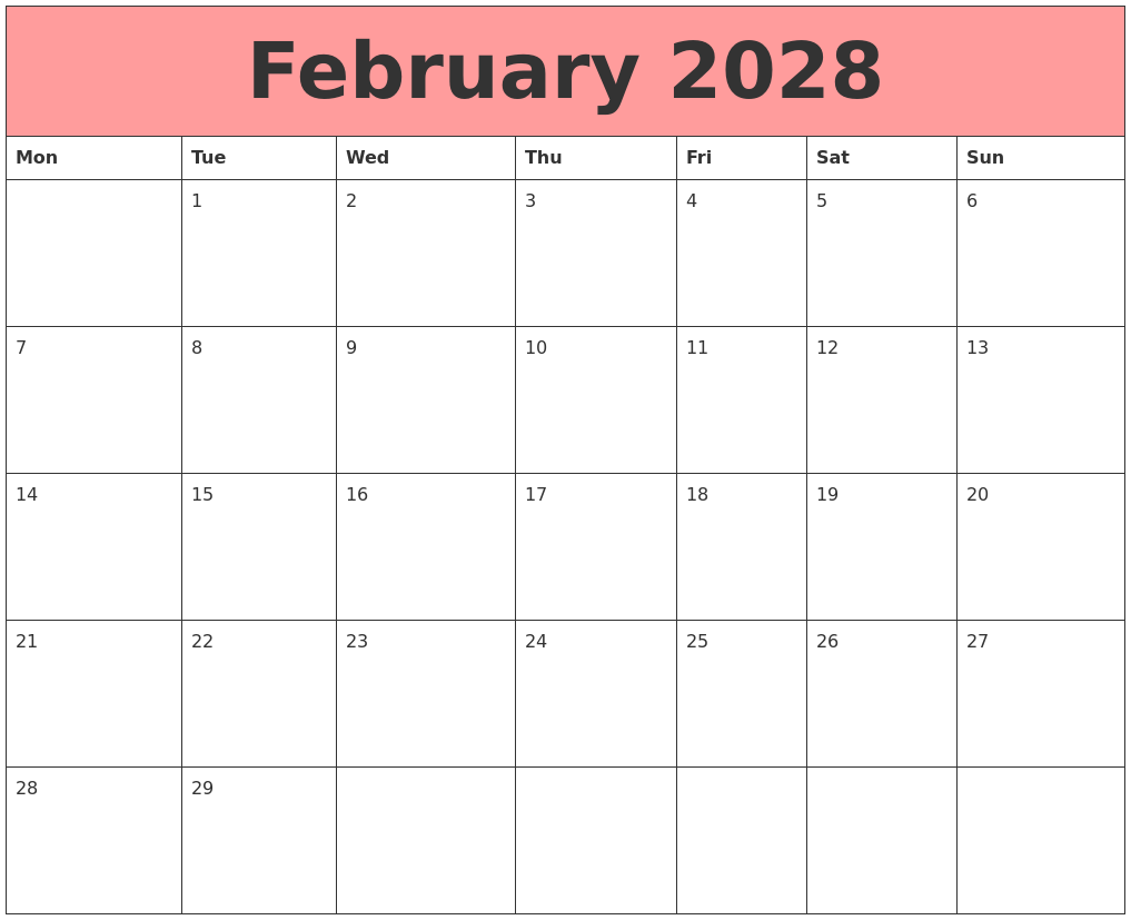 February 2028 Calendars That Work