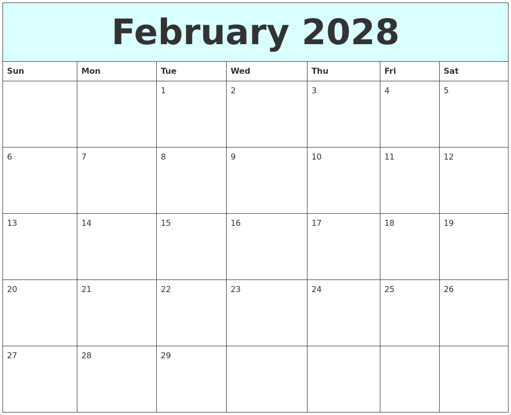 February 2028 Free Calendar