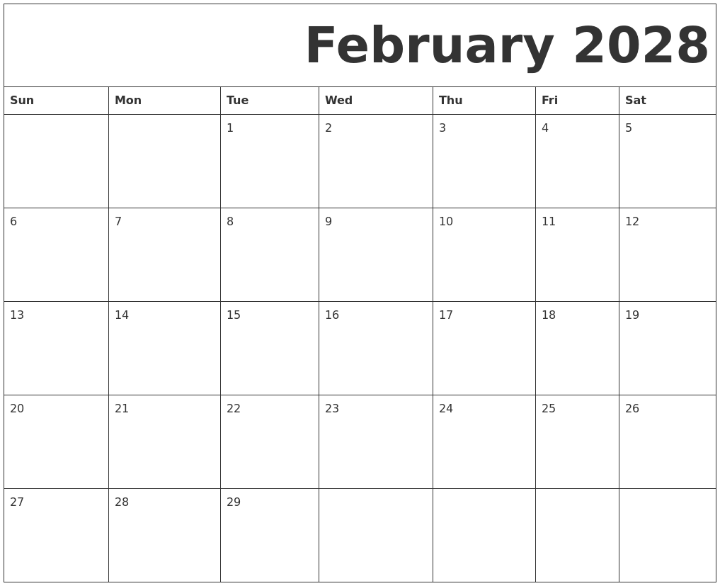 February 2028 Free Printable Calendar