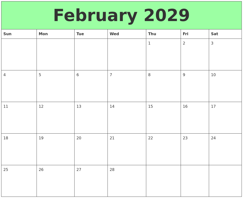 February 2029 Printable Calendars