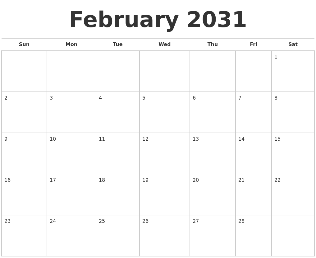 February 2031 Calendars Free