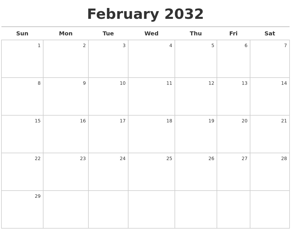 February 2032 Calendar Maker
