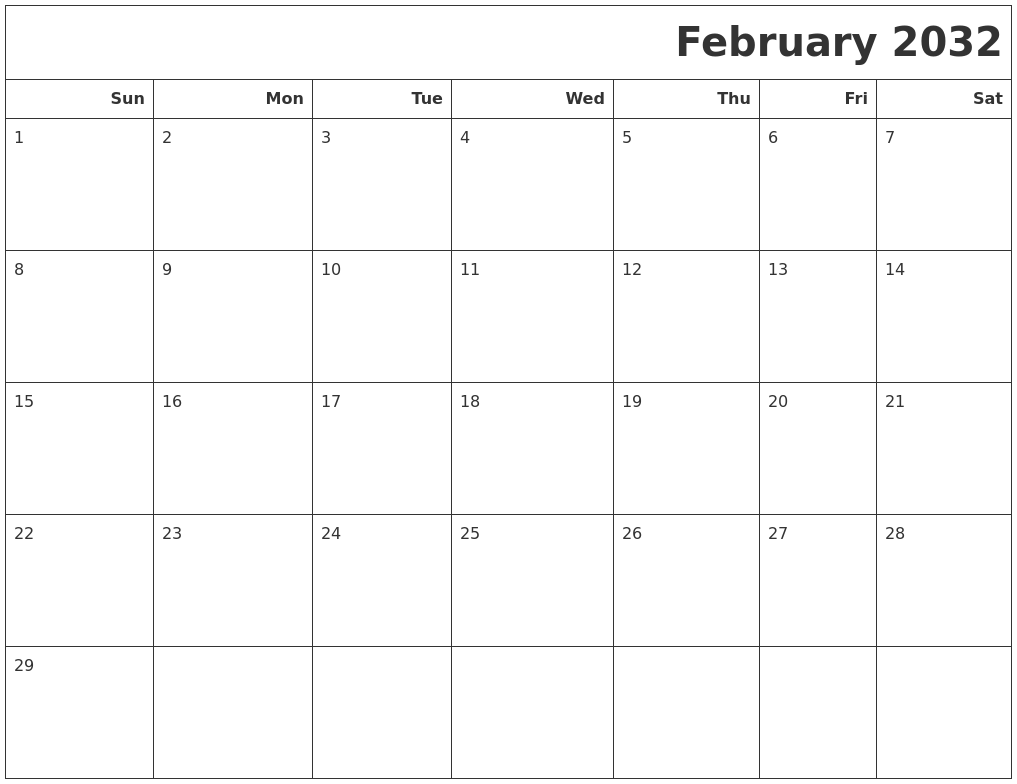 February 2032 Calendars To Print