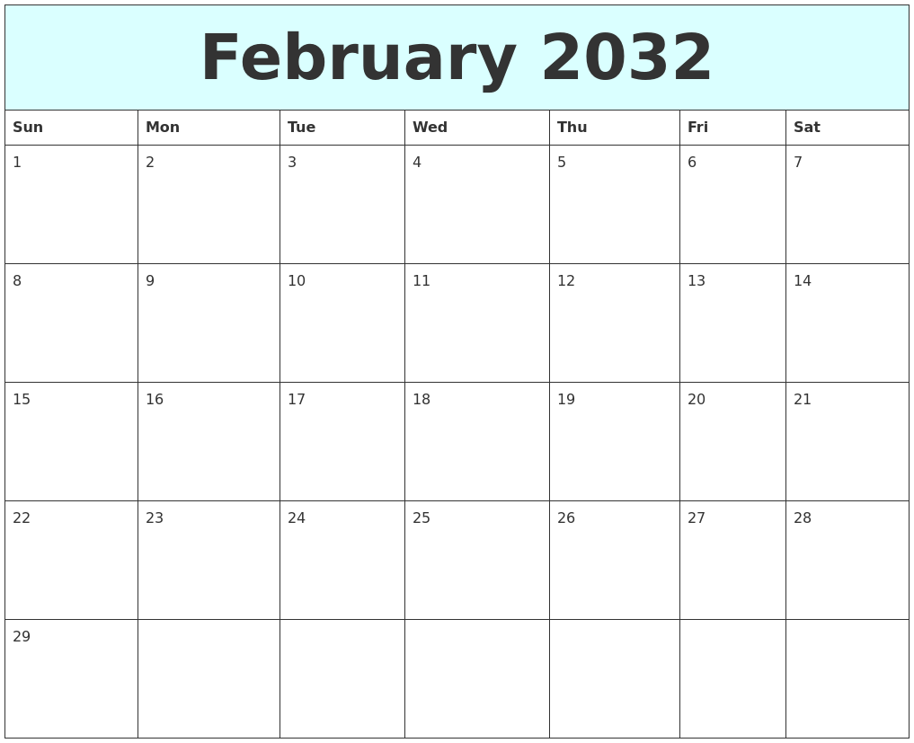 February 2032 Free Calendar