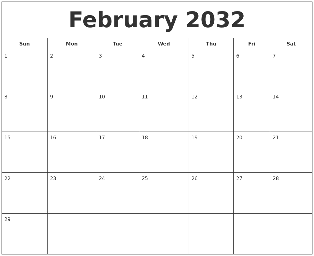 February 2032 Printable Calendar