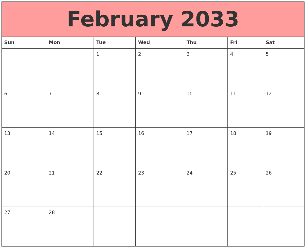 February 2033 Calendars That Work