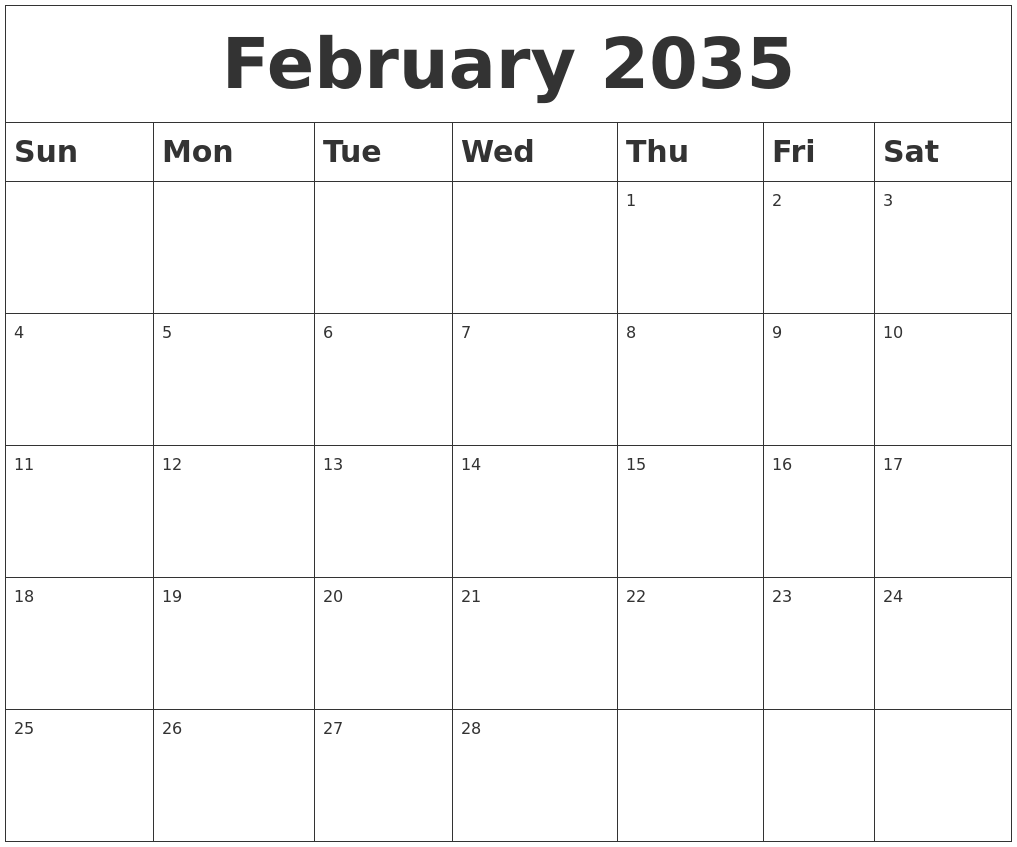 February 2035 Blank Calendar