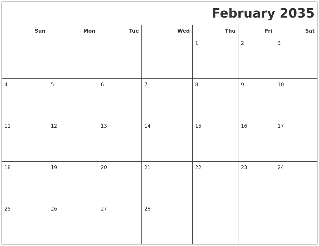 February 2035 Calendars To Print