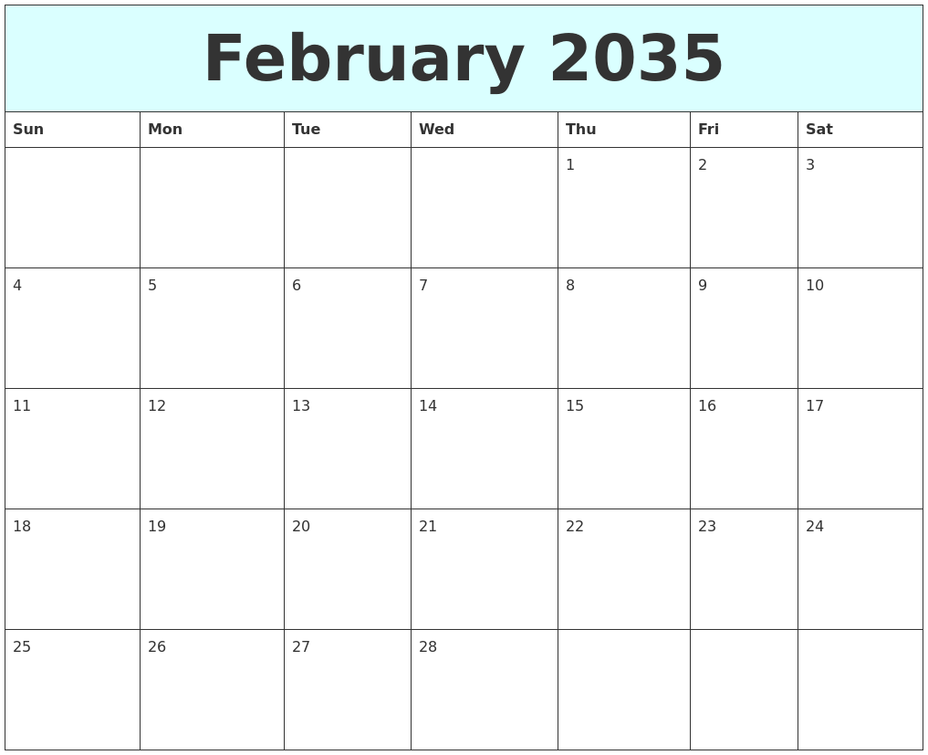 February 2035 Free Calendar