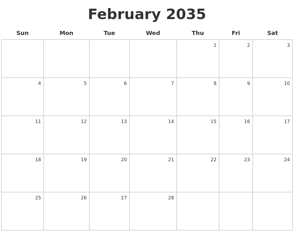 February 2035 Make A Calendar