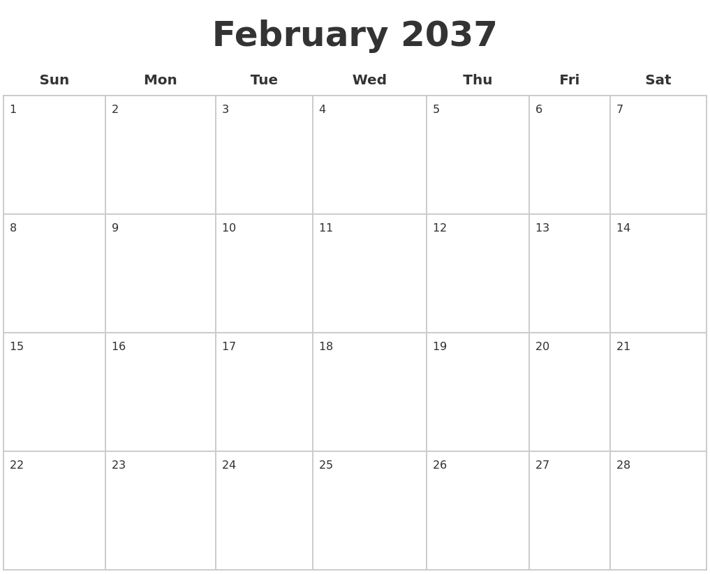 February 2037 Blank Calendar Pages