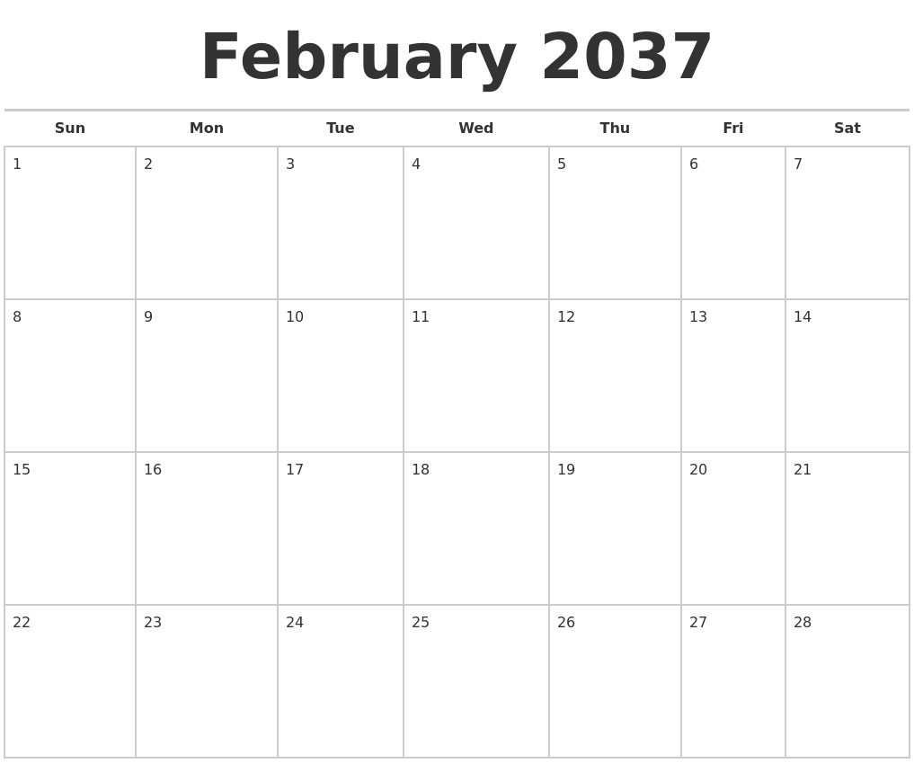 February 2037 Calendars Free