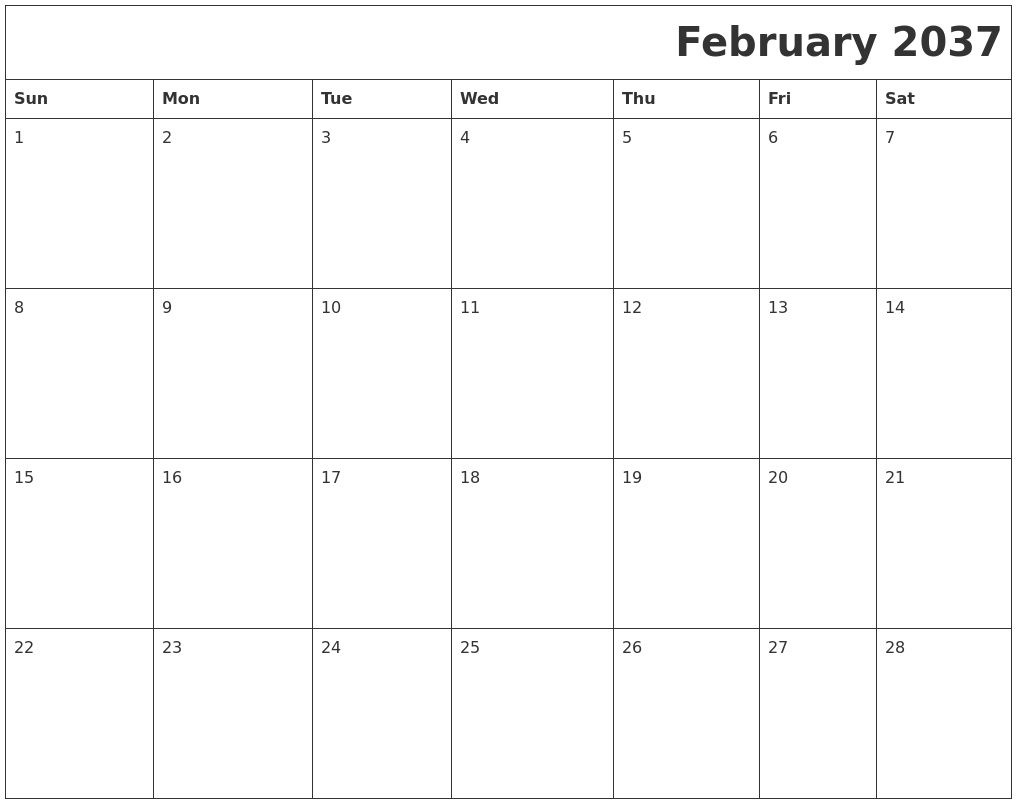 February 2037 Download Calendar