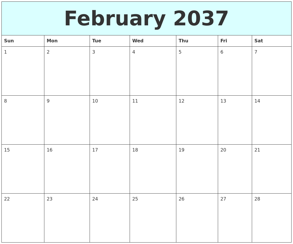 February 2037 Free Calendar