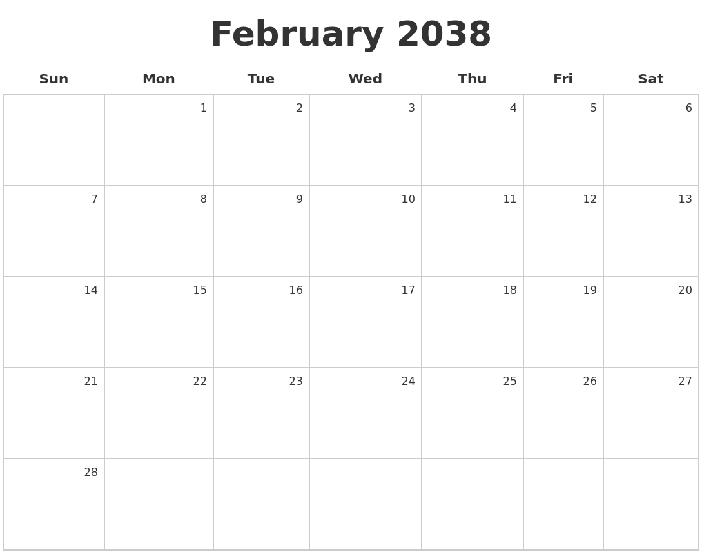 February 2038 Make A Calendar