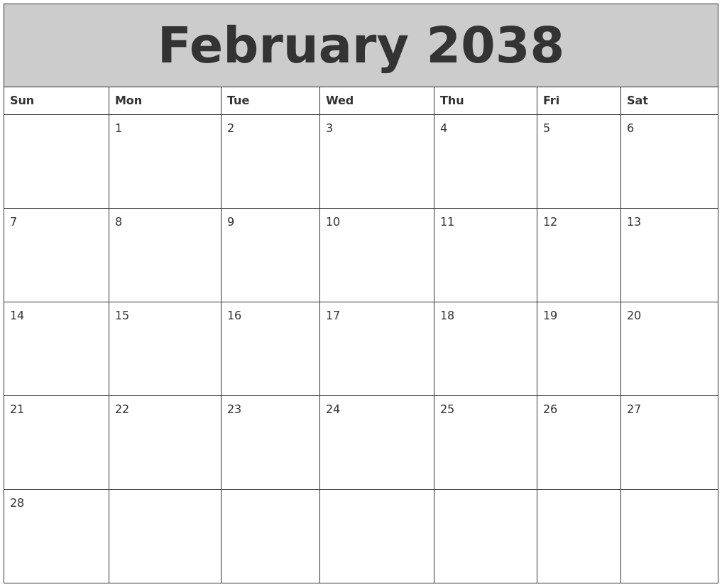 February 2038 My Calendar