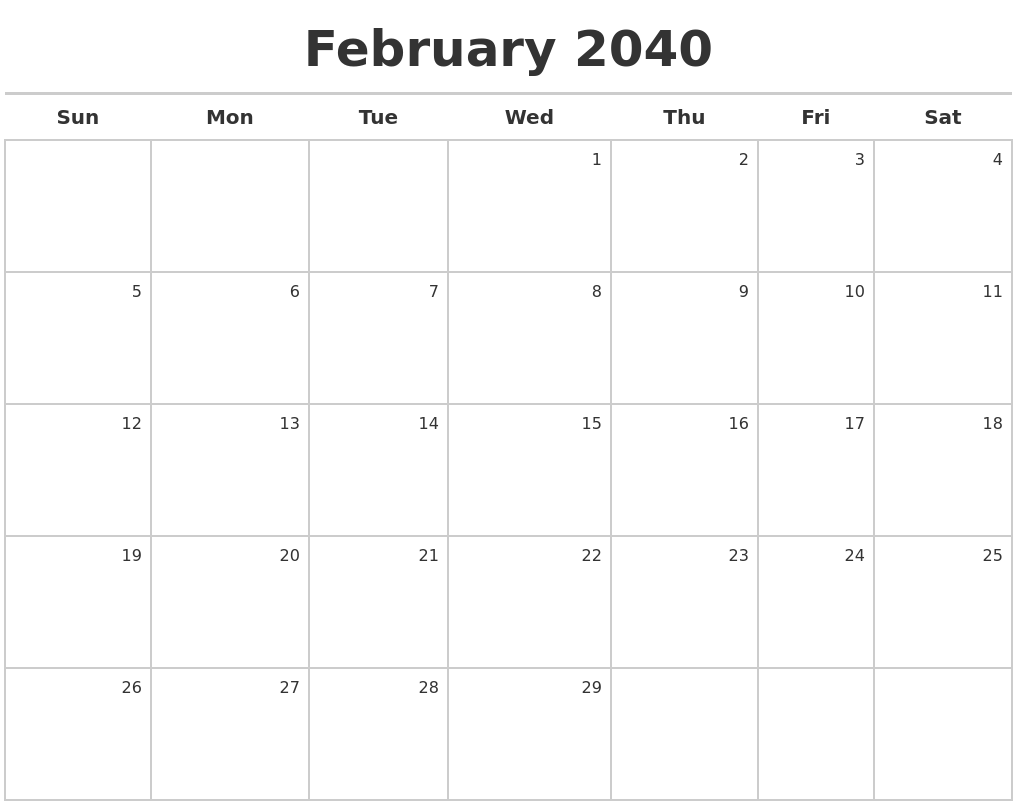 February 2040 Calendar Maker