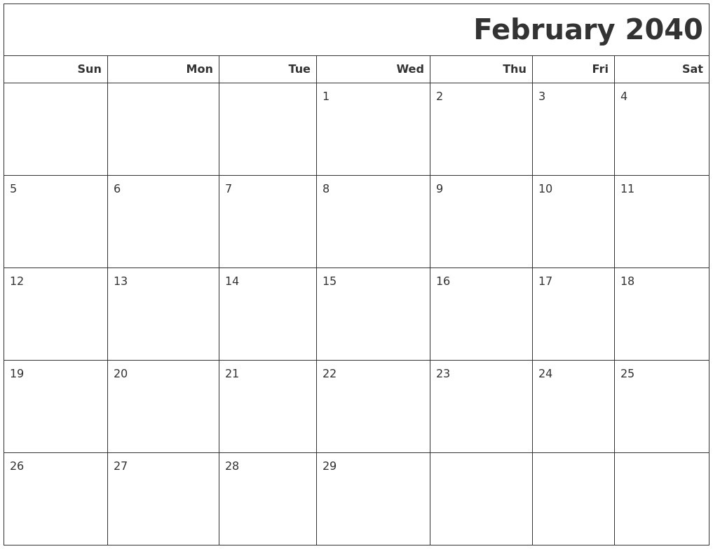 February 2040 Calendars To Print