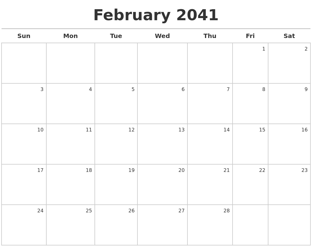 February 2041 Calendar Maker