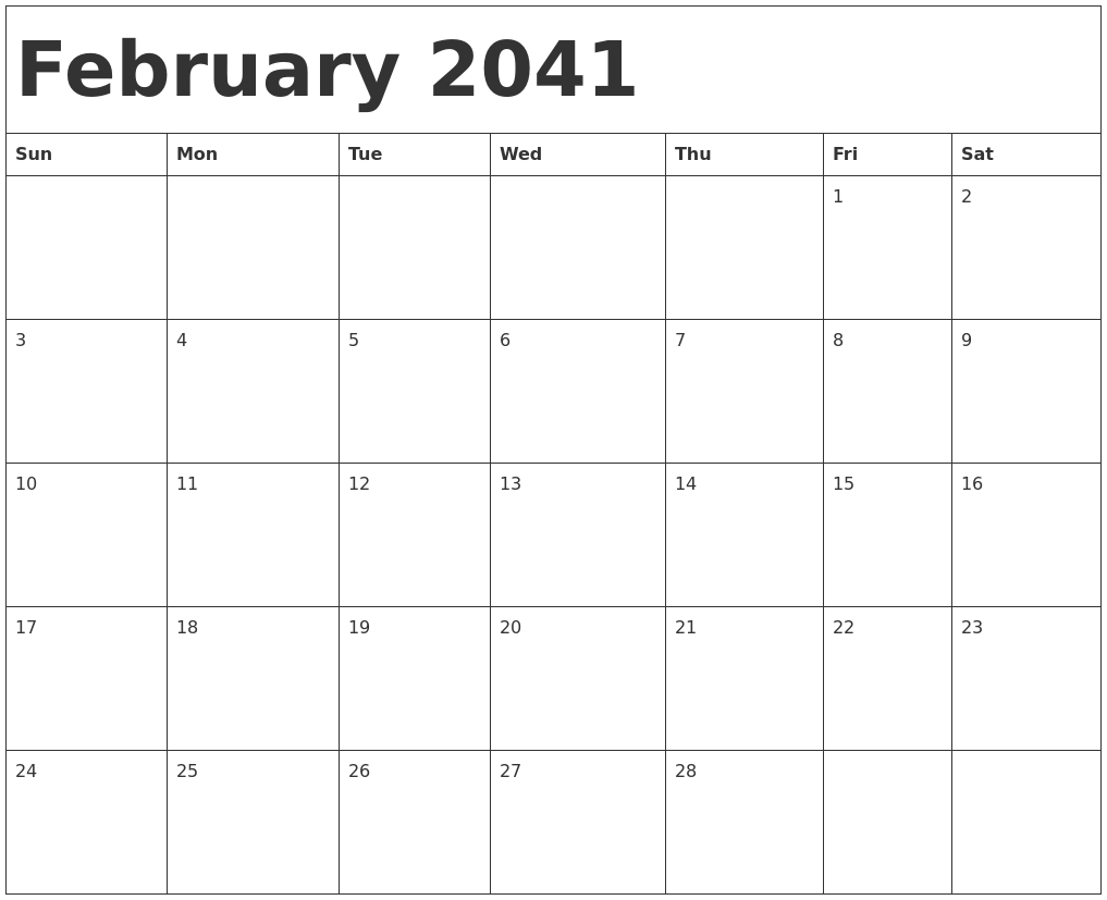 February 2041 Calendar Template