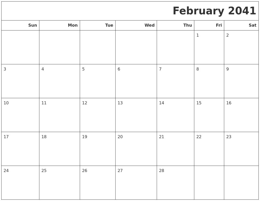 February 2041 Calendars To Print