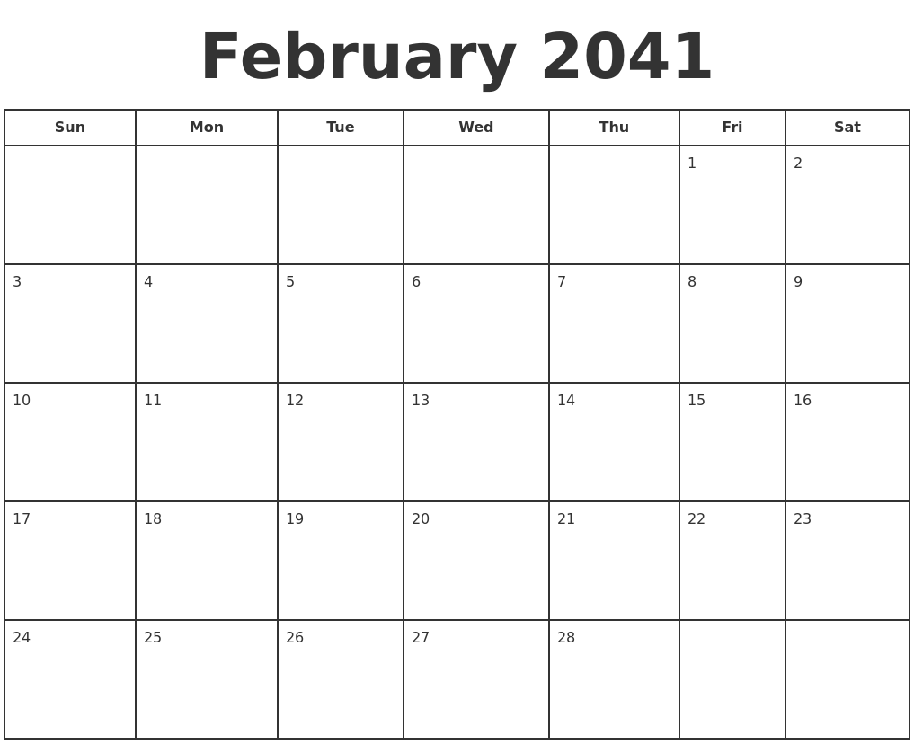 February 2041 Print A Calendar