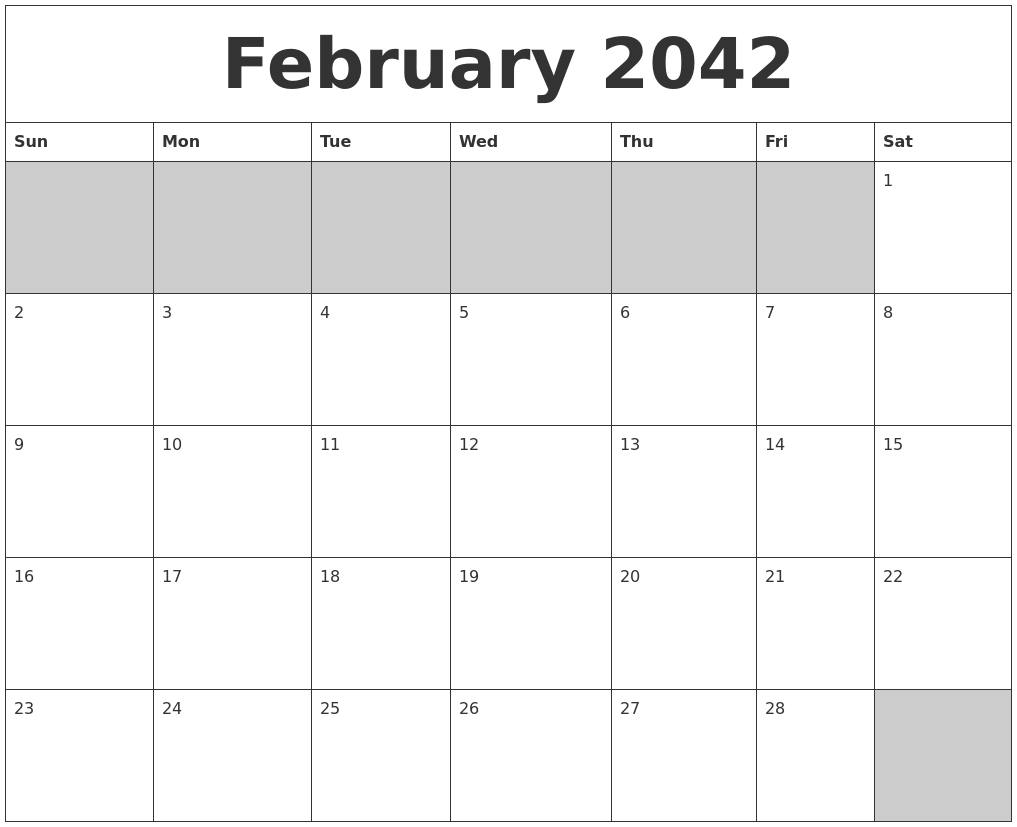 February 2042 Blank Printable Calendar