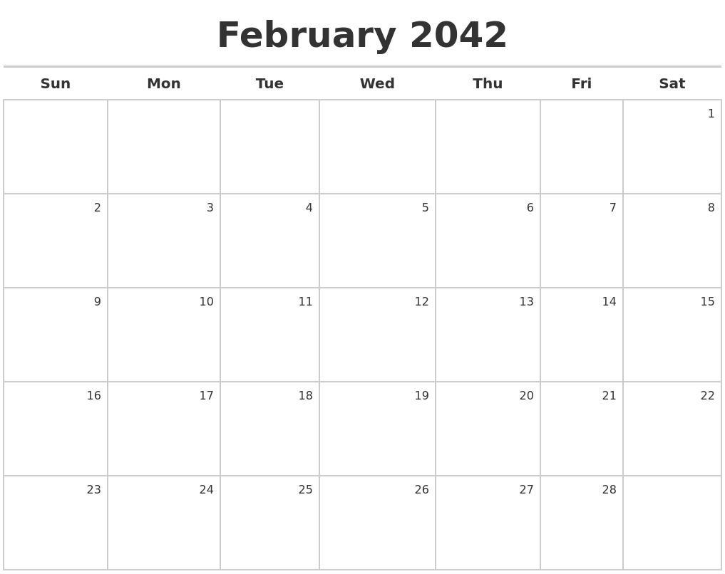 February 2042 Calendar Maker
