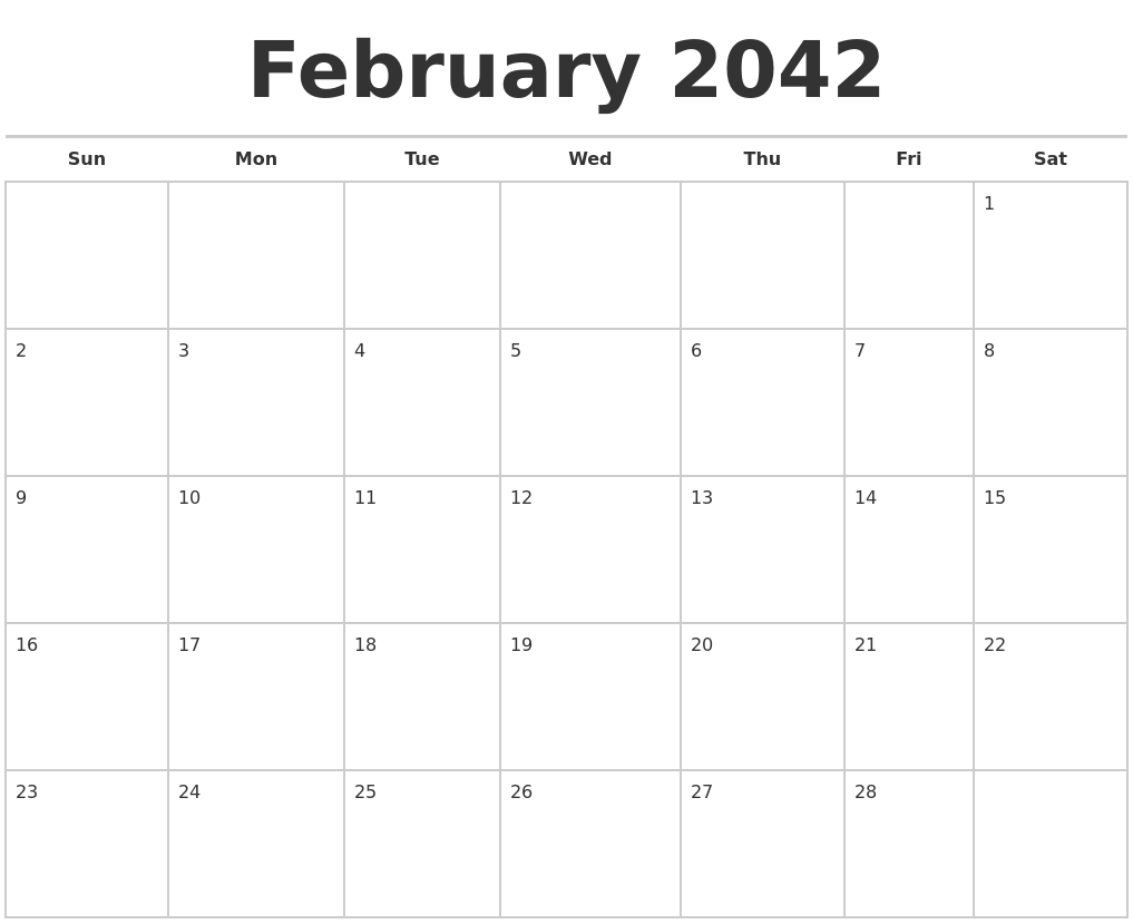 February 2042 Calendars Free