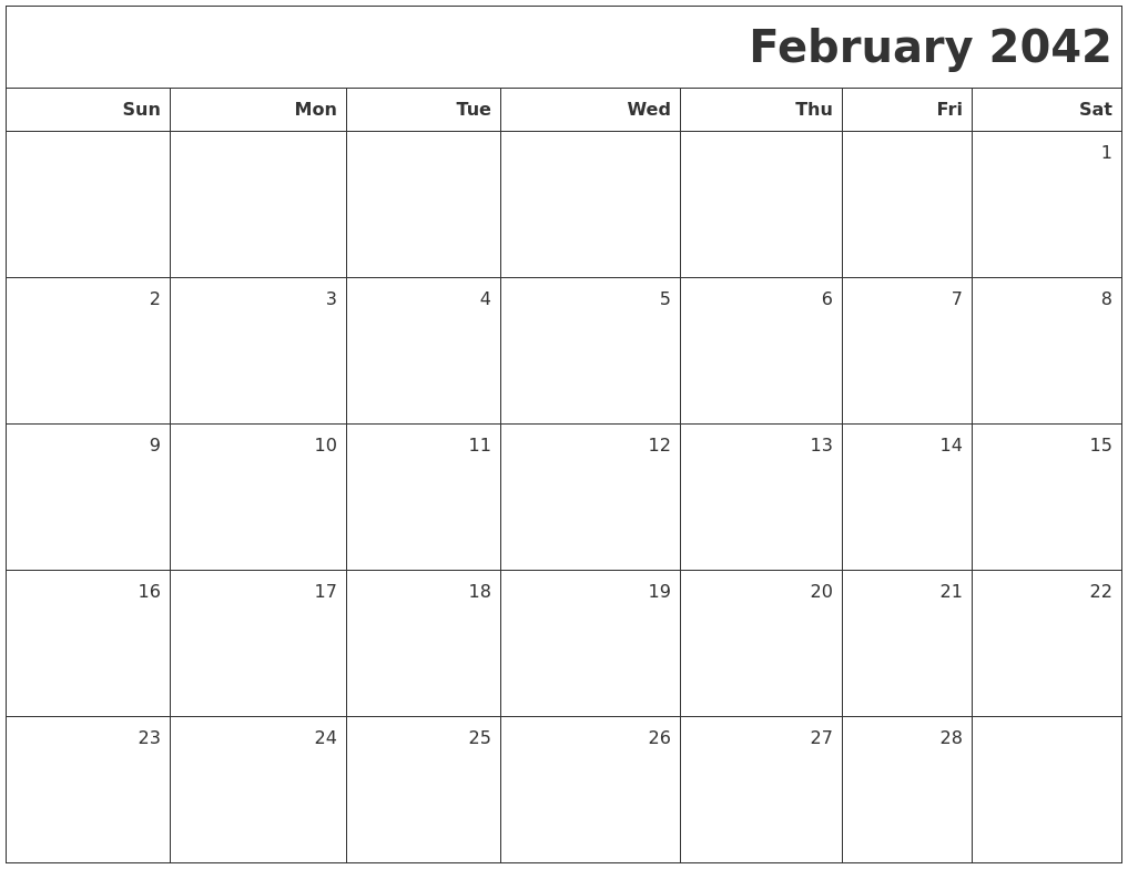 February 2042 Printable Blank Calendar