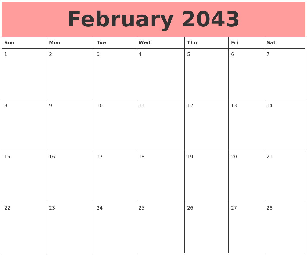 February 2043 Calendars That Work