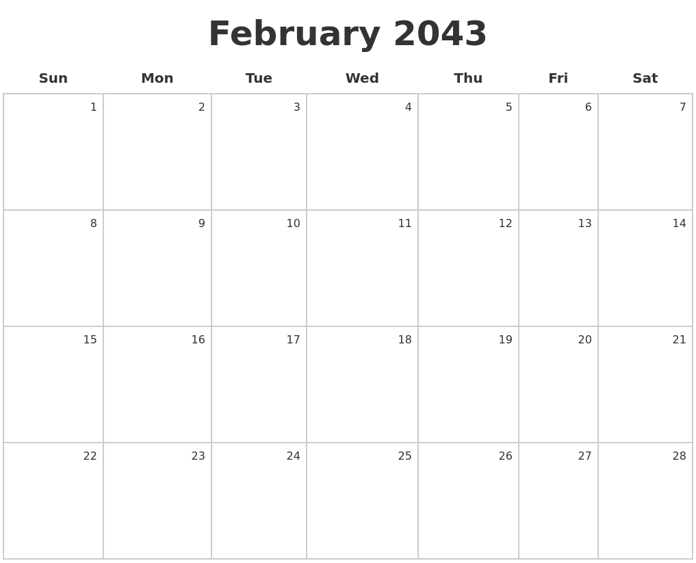February 2043 Make A Calendar