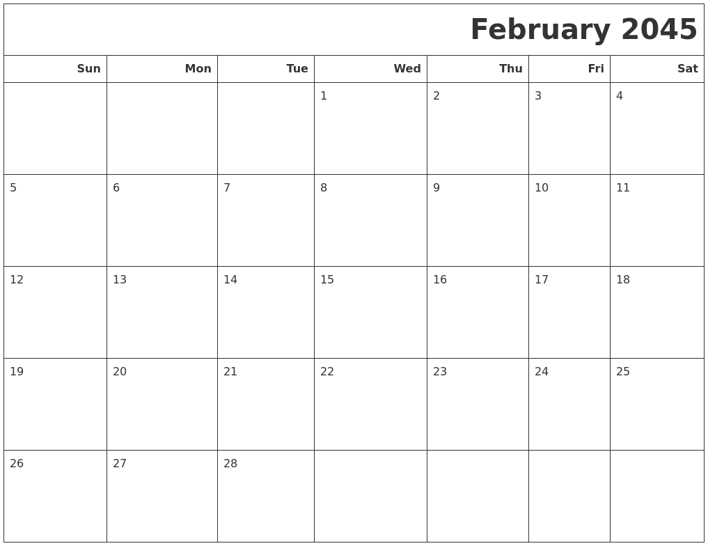 February 2045 Calendars To Print