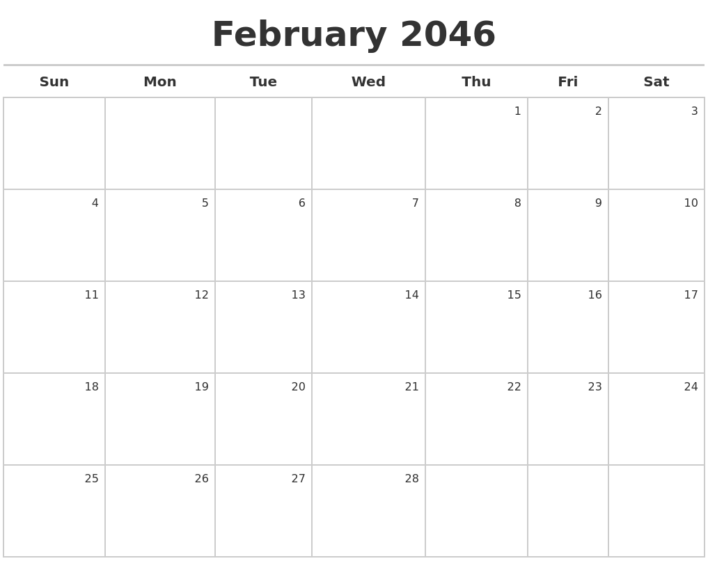 February 2046 Calendar Maker