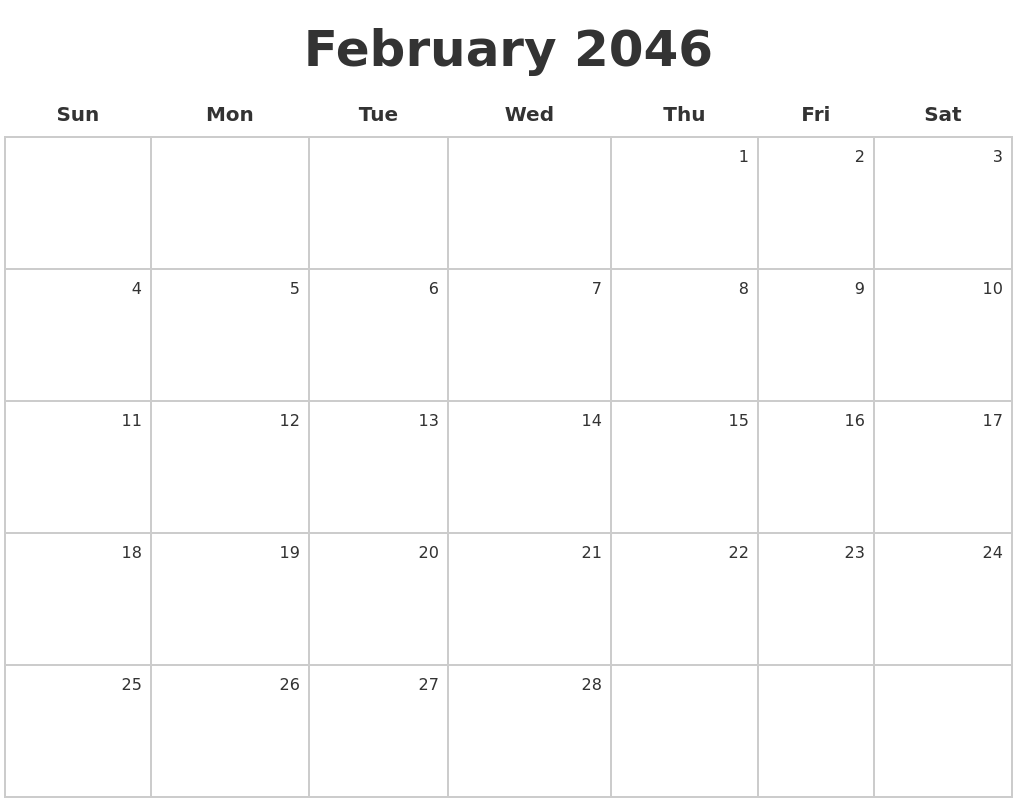 February 2046 Make A Calendar