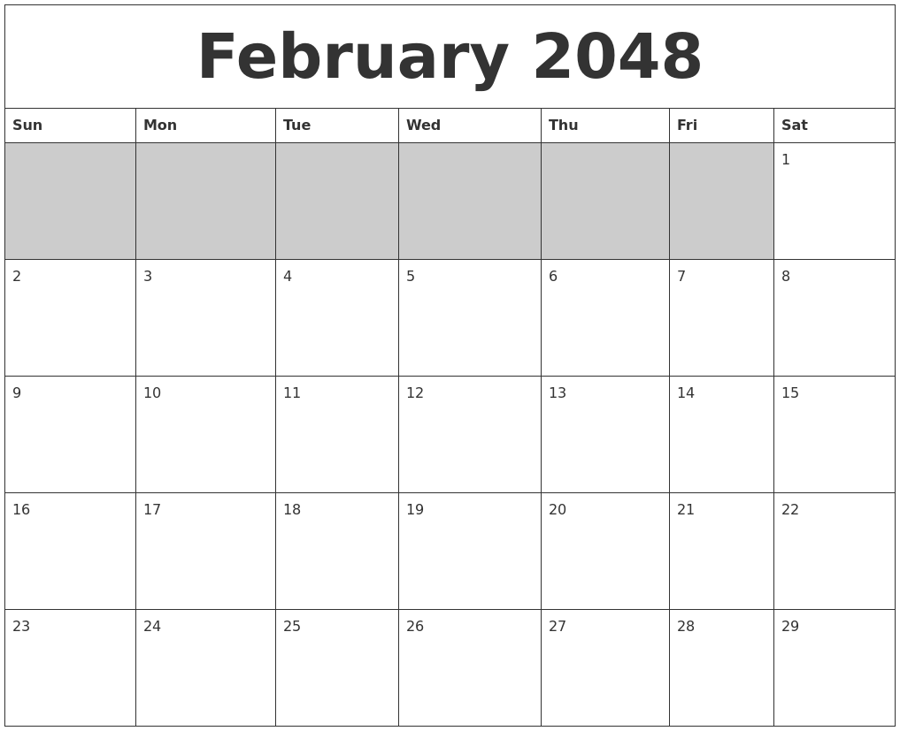 February 2048 Blank Printable Calendar