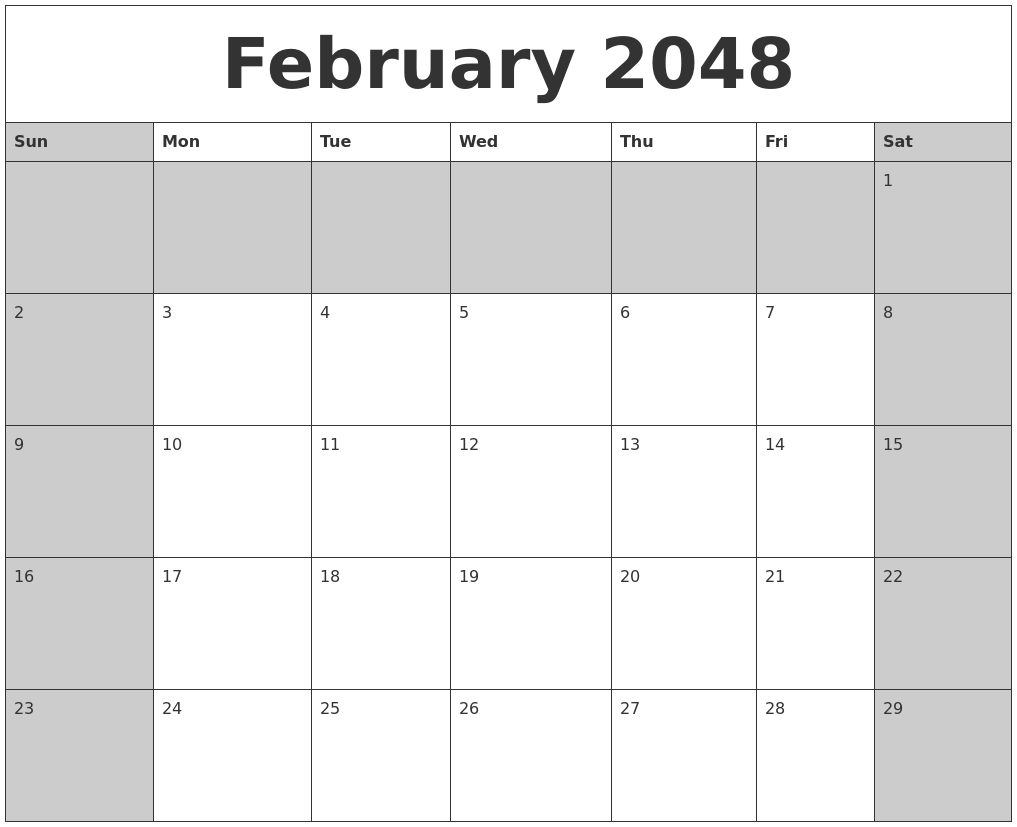February 2048 Calanders