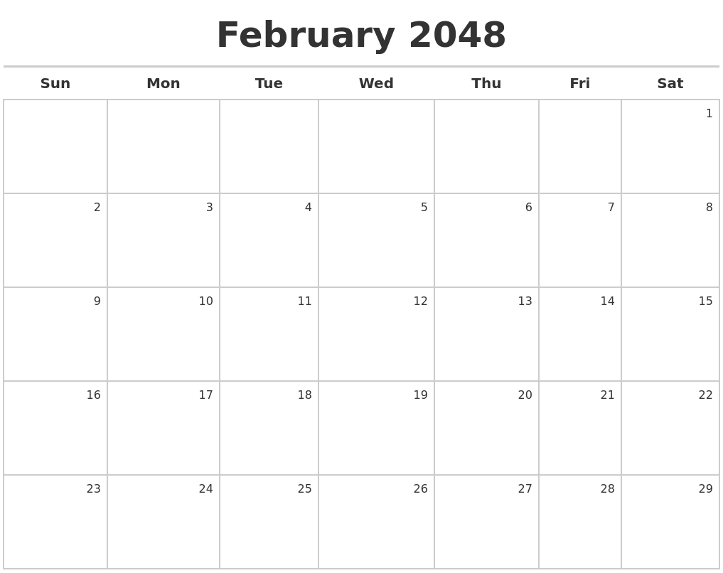 February 2048 Calendar Maker