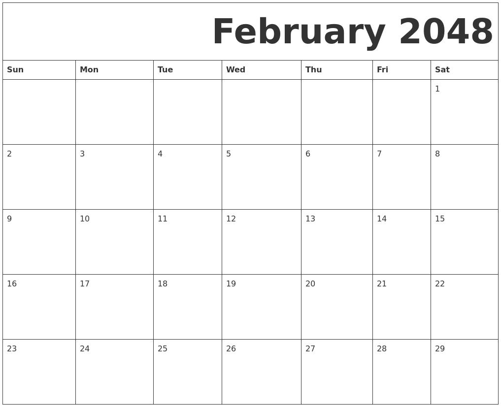 February 2048 Free Printable Calendar
