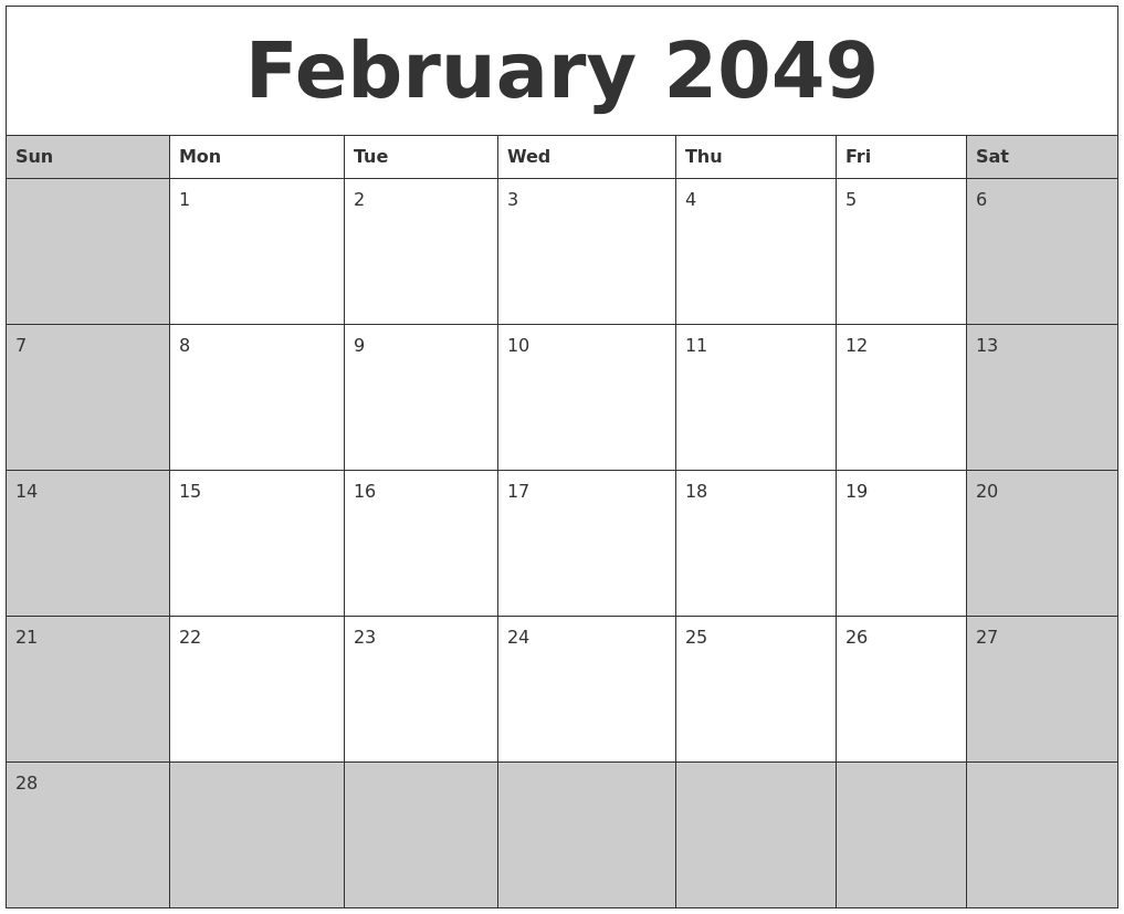 February 2049 Calanders