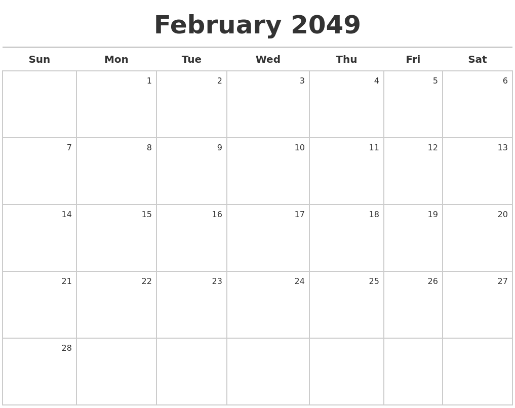February 2049 Calendar Maker