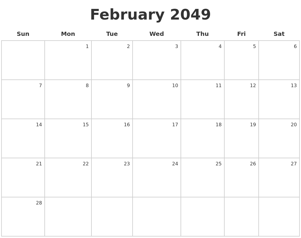 February 2049 Make A Calendar