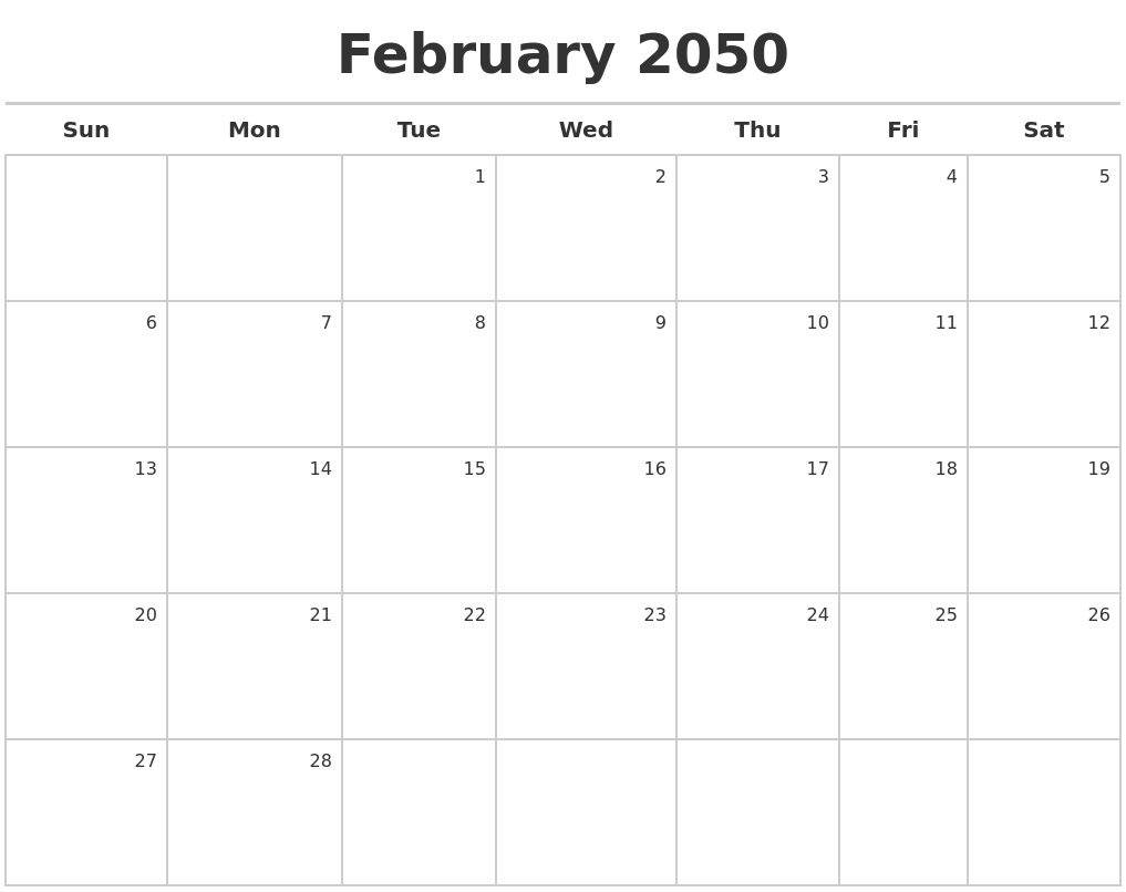 February 2050 Calendar Maker
